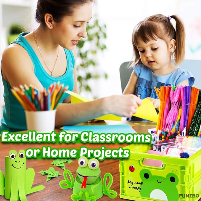 FUNZBO Arts and Crafts Supplies for Kids - Craft Kits with Pipe Cleaners, Popsicle Stickers, Construction Paper, Pom Poms & Googly Eyes, All in One Homeschool Supplies, Gifts for Girls & Boys Age 4+