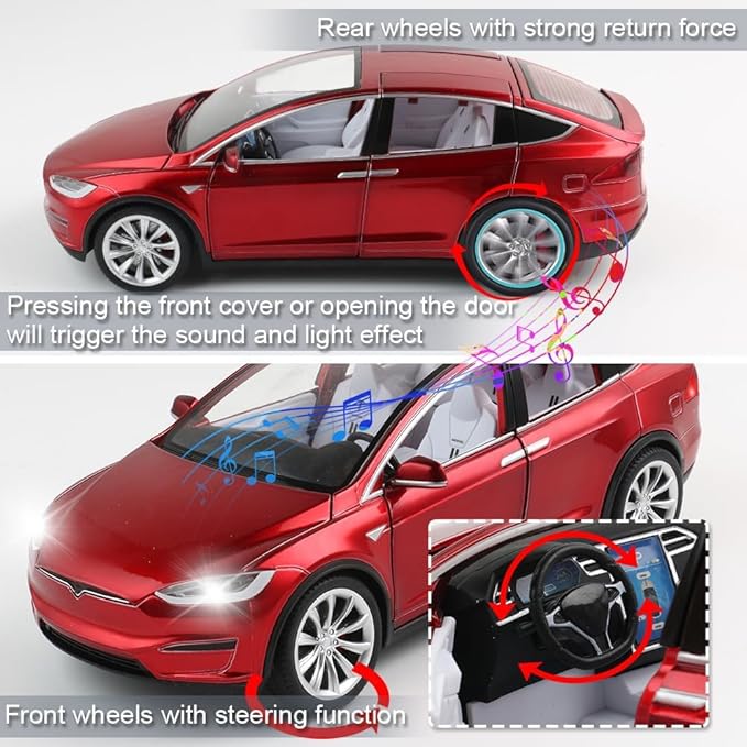 Zinc Alloy X Car Model,1:24 Scale Simulation Casting car Model Pull Back Diecast Toy Car, Mini Vehicles Toys with Lights and Music for Toddlers Kids Children Birthday Gift(Red)