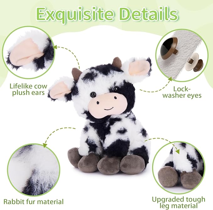 Muiteiur 4 Pcs Soft Cow Stuffed Animals, Cute 10 inch Stuffed Cow Dolls for Kids, Soft Plush Toys