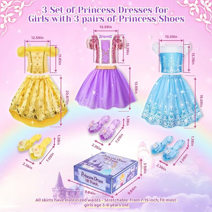 Meland Princess Dress Up for Girls 3-6, Dress Up Clothes for Girls with Princess Shoes Toy, Birthday Gift for Toddlers Girls