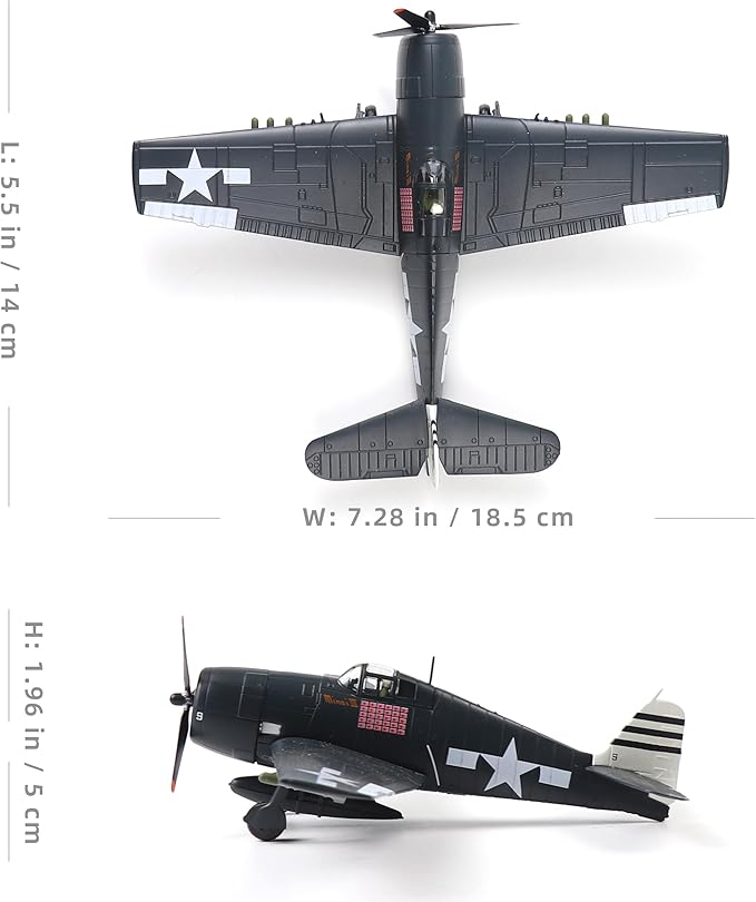 F6F Hellcat 1/72 Metal Airplane Model Kit with Stand WWⅡ Diecast Alloy Fighter Model Vintage Combat Plane Prebuild Military Aircraft Collection for Display or Gift