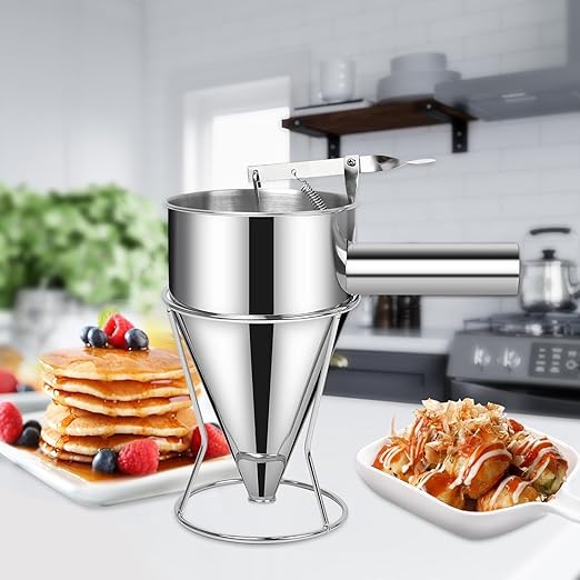 Multi-Caliber Pancake Batter Dispenser, Stainless Steel Funnel Cake Dispenser, Piston Funnel Cake Maker for Pancakes, Cupcakes,Crepes,Muffin,Waffles, Chocolate Balls (600)