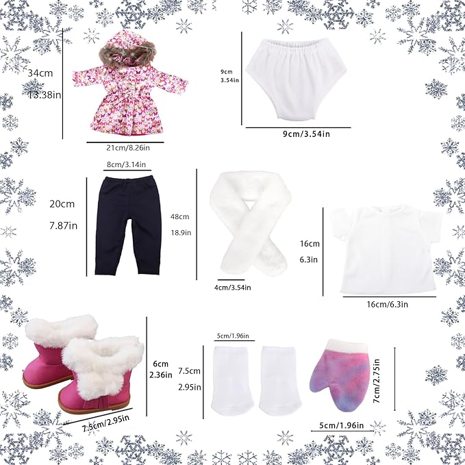 18-inch Doll Down Jacket, Doll Winter Clothing Set, 5 Different Colors and Patterns Available. (Pink-Butterfly Print)