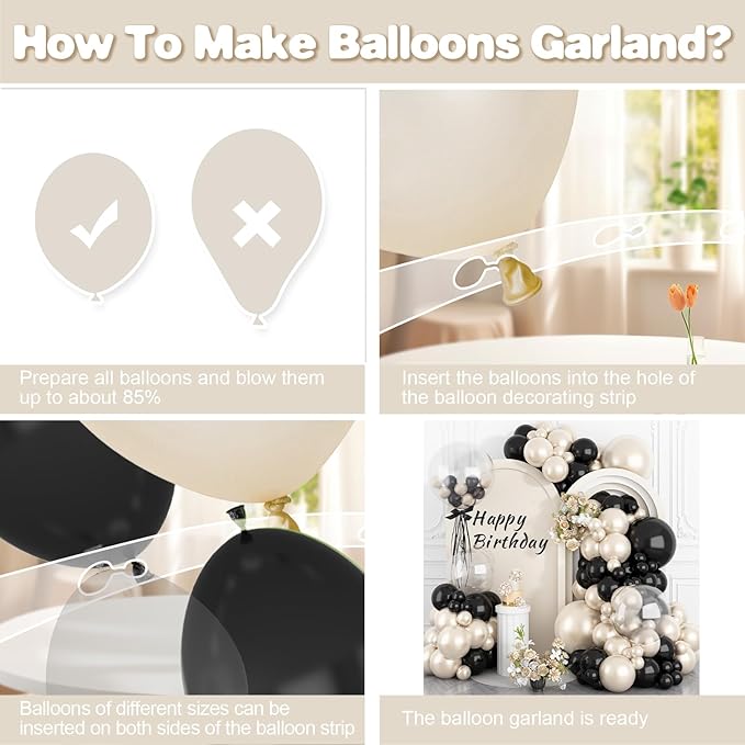 Pearl Sand White and Black Balloon Arch Kit, Double Stuffed White Sand Black Balloons Garland 18/12/10/5 Inch Pearl Balloons for Baby Shower Birthday Wedding Bridal Shower Party Decor