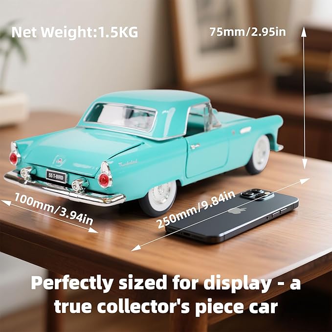 1955 Ford Thunderbird 1/18 Scale Die-Cast Metal Model Premium Classic Vintage Alloy Cars with Display Case, with Opening Doors, Best Gift for Men, Dad & Kids 14+ Years (Blue)