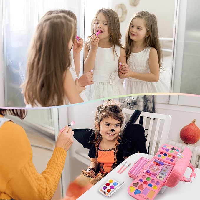 Auney 80 PCS Kids Makeup Kit for 5 6 7 8 Years Old, Unicorn Girls Toy for Little Girls Birthday, Princess Dolls Dress Up Toy for Performance Dance Show Role Play Party