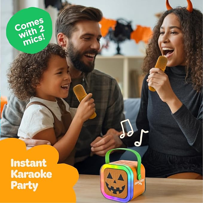 Move2Play, Halloween Karaoke Machine | Spooky Soundtrack & Voice Effects | Includes 2 Microphones | Bluetooth Wireless Music Player | Indoor & Outdoor Halloween Decoration for Kids & Adults
