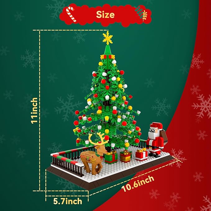 Eelexa Christmas Tree Building Block: Festive Figures Building Set with Santa Claus, 586 PCS for 6+ Ages Kids, Boys, Girls, Adult