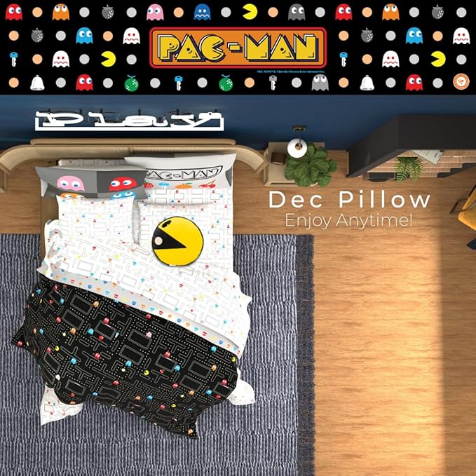 PAC-Man Bedding Super Soft Plush Decorative Throw Pillow, 14 in, (Officially Licensed Product) by Franco Collectibles