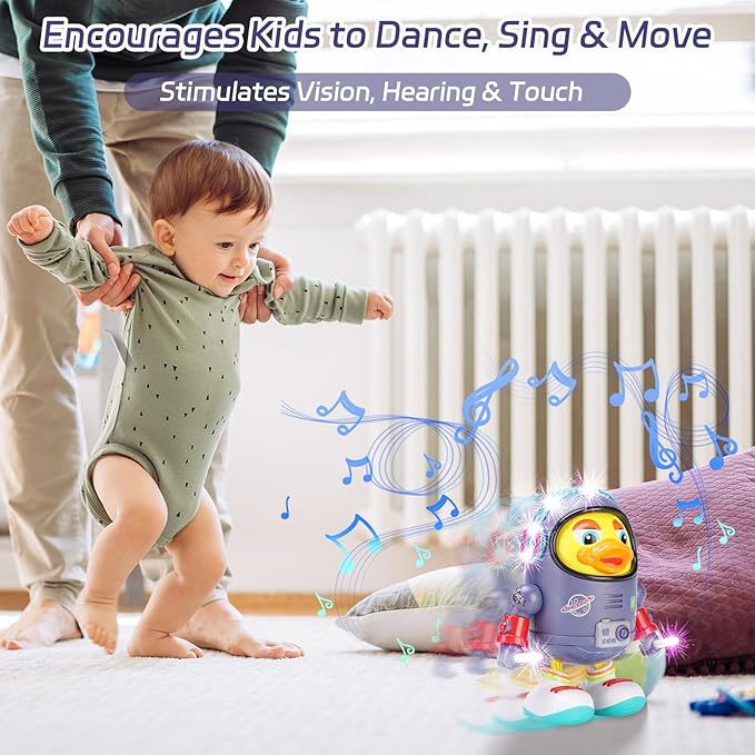 Dancing Space Duck Toy, Electric Dancing Duck Toy Baby Musical Toys, Cute Singing Walking Duck Toys with Music & LED Lights for Toddlers Kids Birthday Gifts (Blue)