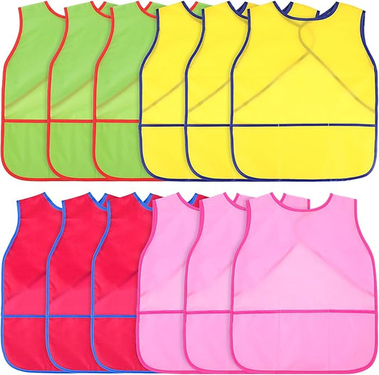 12 Pcs Art Smock for Kids Waterproof Painting Aprons Sleeveless Children with Pockets Age 3 to 8 Paint Craft Activity