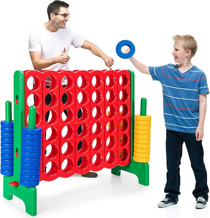 ARLIME Giant 4 in a Row Connect Game, 47'' Jumbo 4-to-Score Toy Set W/Quick-Release Lever, Build-in Ring, Jumbo Sized for Kids & Adults, Oversized Floor Activity for Indoor & Outdoor Play