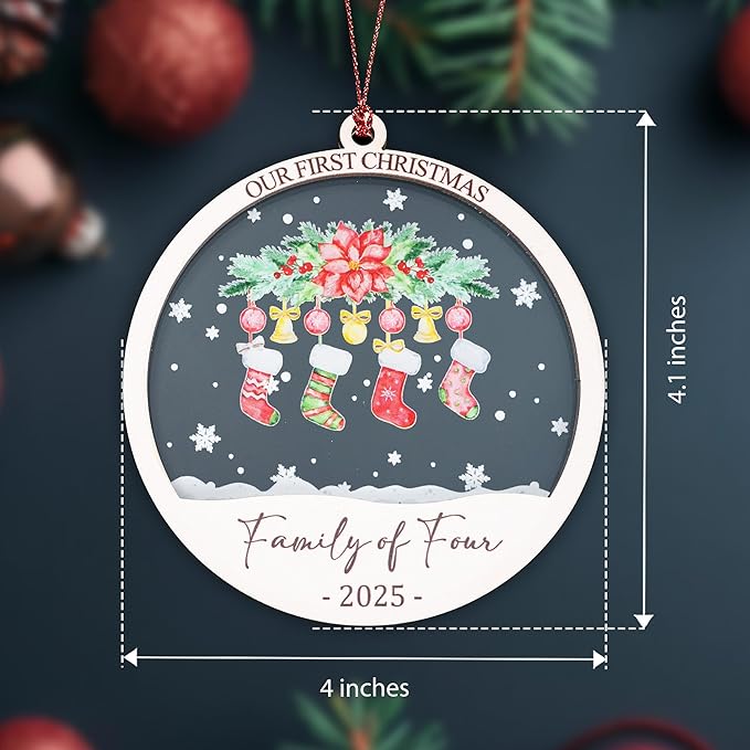 Baby First Christmas Ornaments 2025, Family of Four Ornament, Newborn Baby Gifts for Couples, Baby Announcements Ideas, First Time Parents Mom Dad Gifts, Our First Christmas Decoration Ornament