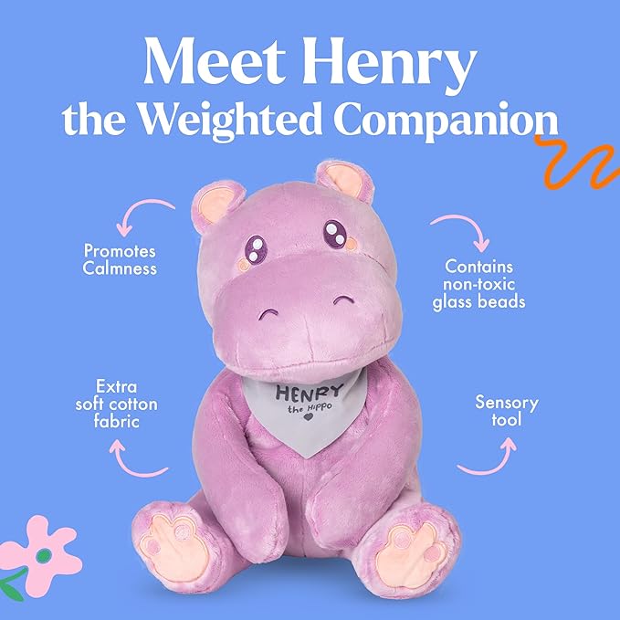 Lilly's Love Weighted Stuffed Animal, 5lb | Sensory Weighted Plush for Kids and Adults | Machine Washable Plushies w/Removable Inner | Calming Weighted Stuffed Animals for Anxiety, Henry The Hippo