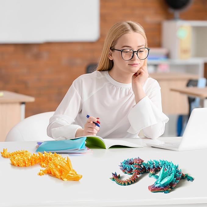 30'' 3D Printed Dragon - 3D Printed Toys, Articulated Crystal Dragon Large Rainbow Animal Fidget Toy, Decor Huge Dragons Collectible Figurines(Red Gold,30inch)