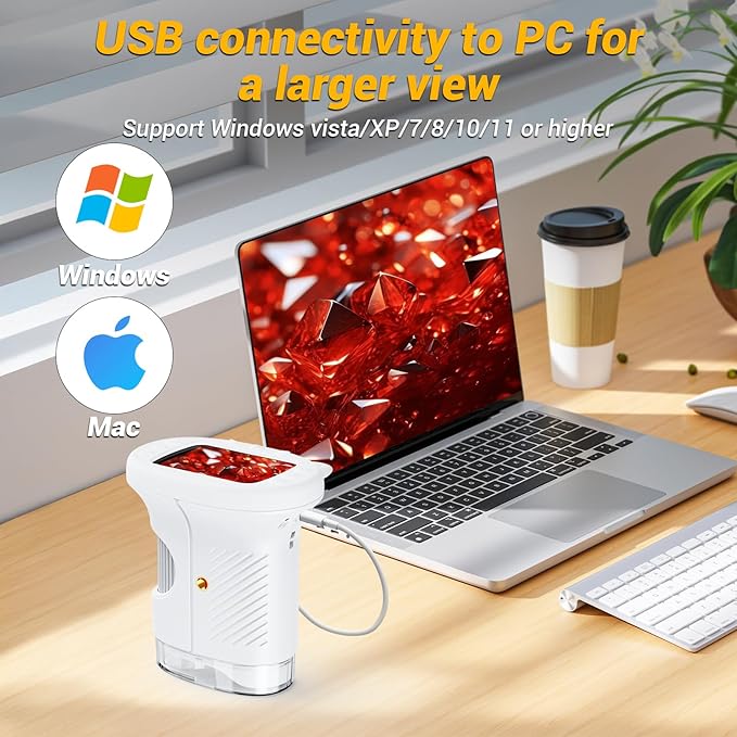 2.4" Screen Pocket Kids Microscope: 1000X Handheld Microscope for Photo and Video - Portable Science Kits STEM Toys – Christmas/Birthday Gifts for Girls & Boys Ages 3-12(White)