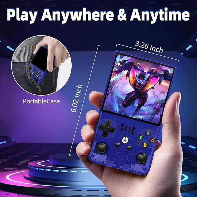 R36MAX Retro Handheld Game Console, 18000+ HD Games Mini Retro Video Console, 4.0 Inch IPS Screen, 64GB Memory, Portable Arcade Video Gaming Console Gift for Adults, Blue