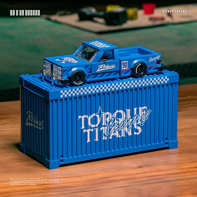 PB8841 1:32 American Retro Pickup Truck Buliding Blocks Set, 392 Pieces Scale Model Car Toy Container Display Box, Clamping Blocks Display Model for Home or Office Décor