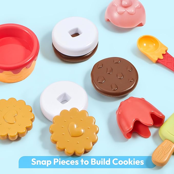 Ice Cream Maker Pretend Toy for Role Play, Play Food Toy Set, Play Kitchen Accessories, Christmas Preschool Gifts for Girls Boys Kids Toddlers Age 3+