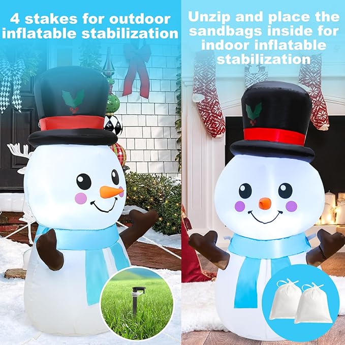 4ft Christmas Inflatables Snowman Outdoor Decorations with Build-in LEDs, Inflatable Snowman for Kids Outdoor Yard Garden Decorations
