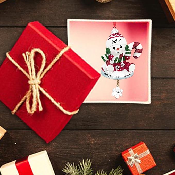 Personalized Ornament Baby's First Christmas 2025 Snowbaby Xmas Tree Decoration Pink Artisanal Custom Ornaments with Name & Year Decoration Gifts for New Born Baby Boy Girl