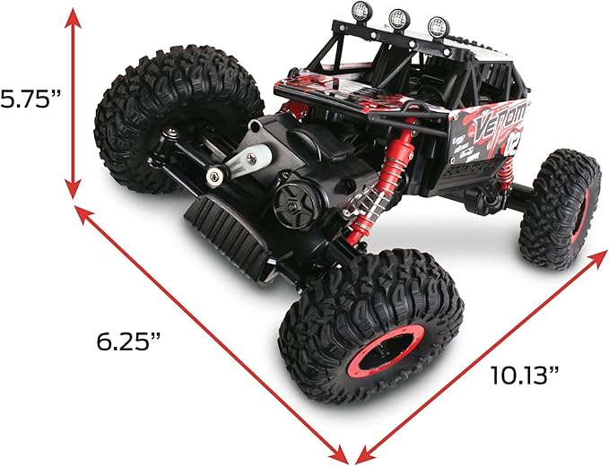 NKOK Mean Machines 1:16 2.4GHz RC Rock Crawler Venom (Red), Designed for Rough Terrain Climbing, Pistol Grip Full Function Controller, Powerful Motor