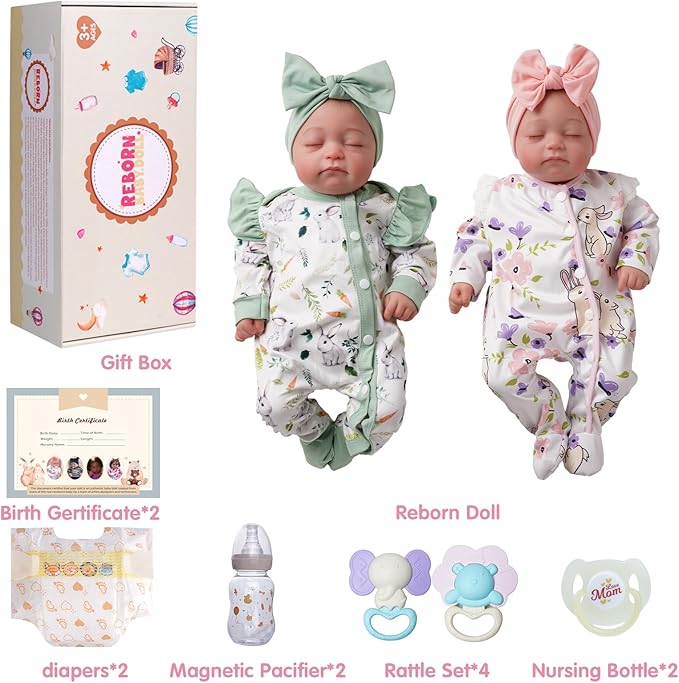 BABESIDE Lifelike Reborn Baby Dolls Twins, 20 inch Realistic Newborn Boy Girl Soft Vinyl Real Life Baby Dolls Sleeping with Clothes and Toy Gift for Kids Age 3+