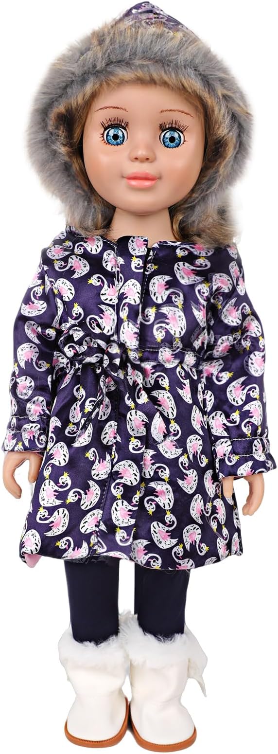 18-inch Doll Down Jacket, Doll Winter Clothing Set, 5 Different Colors and Patterns Available. (Deep Blue-Swan Print)