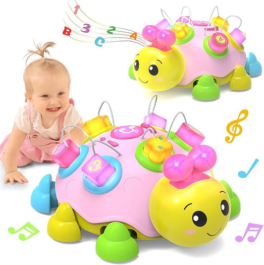 Baby Musical Ladybug Crawling Toys,Baby Toy 6-12 Months with Light-up Music, Early Educational Learning Montessori Toy, Infant Gift Toys for 7 8 9 10 11 Months 1-2 Years Old Newborn Girls (Pink)