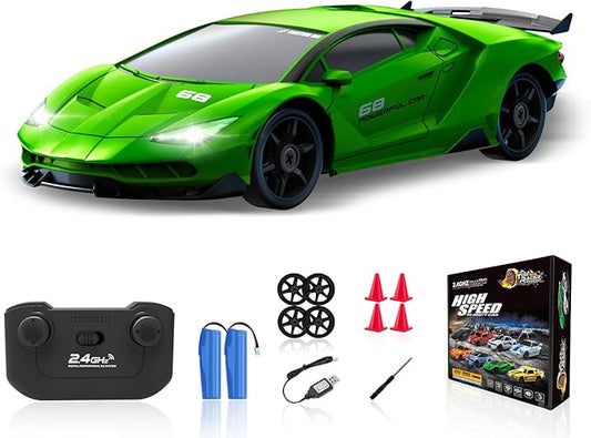 Remote Control Car, 1/24 2.4GHz 4WD RC Drift Cars High Speed Racing Car with 2 Rechargeable Batteries Extra Tires Toy Car RC Cars for Adults Boys