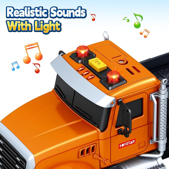 SpringFlower 3 4 5 6 Boy Toys, Extra Large Truck Toy with Sounds & Lights, 21" Semi Truck Toy Flatbed Transport Boat Vehicle，2 in 1 Kids Boy Toddlers Age 3 4 5 6 7 Birthday Gifts