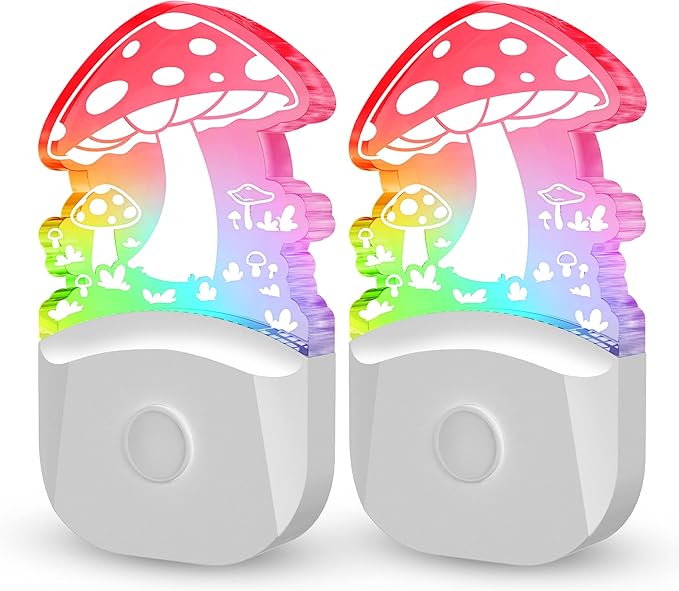 Mushroom Night Light [2 Pack], Plug in Lamp, 8 Color Changing LED Night Lights for Adults Kids Baby Children NightLight Wall Mushroom Decor Lamp for Bedroom Bathroom,Toilet,Stairs,Kitchen,Hallway