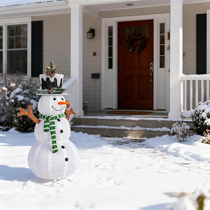 Snowman Outdoor Christmas Decorations with 120 LED Lights, 4ft Lighted Snowman with Metal Stand, Holiday Ornaments Xmas Decor for Home Porch Patio Yard Party (White with Squirrel, 4 FT)