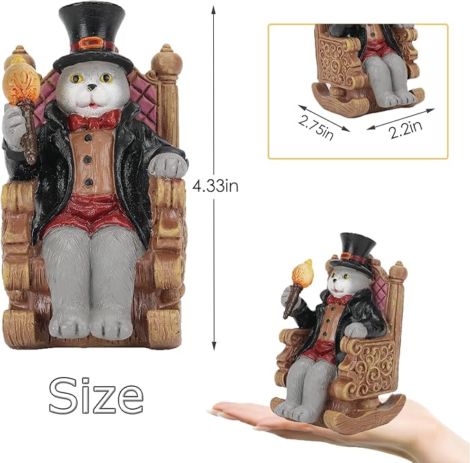 Whimsical Cat Garden Decor Statues Outdoor Solar Lights for Yard Art Fall Home Halloween Decoration Figurine Lawn Ornament - Unique Cat Lovers Gifts for Housewarming Gardening Women Mom Grandma