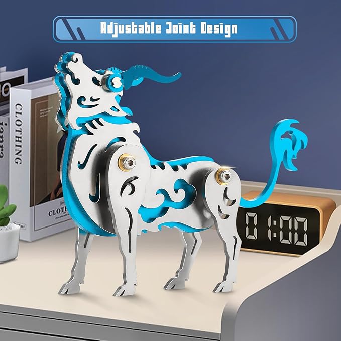 3D Metal Puzzles,3D Metal Puzzle for Adults,Mechanical Model Kit Zodiac Cattle Blue,Steel 3D Puzzles Stainless Steel Ornaments for Adults Home Decor Art Craft Gifts Toys.