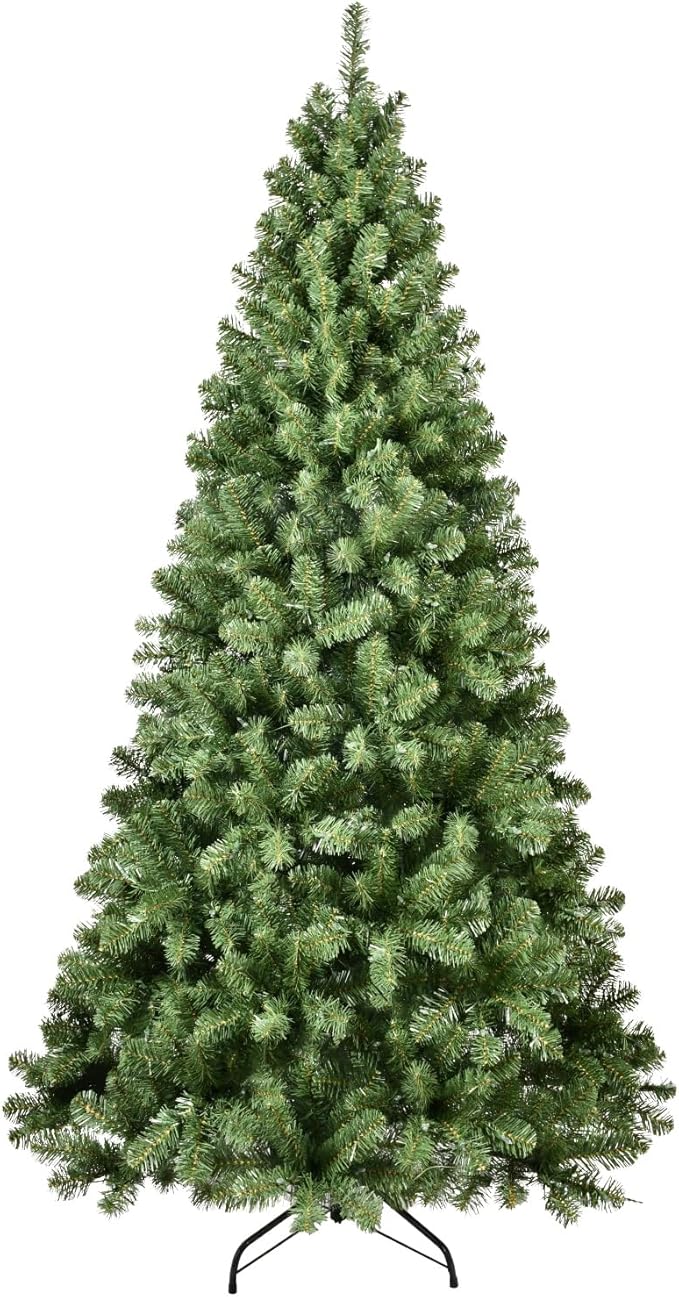 7.5FT Artificial Christmas Tree, Premium Unlit Hinged Fake Xmas Tree with 1200 Branch Tips, Green Realistic Holiday Tree for Home, Office, Foldable Metal Stand