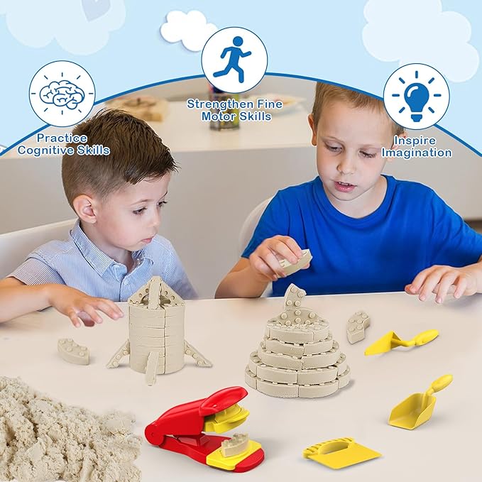 Play Sand Construction Set, 1.7lbs Moldable Sand Sensory Toys with Brick Mold, Building Toys, Gifts for Boys Girls Age 3-8 (Castle)