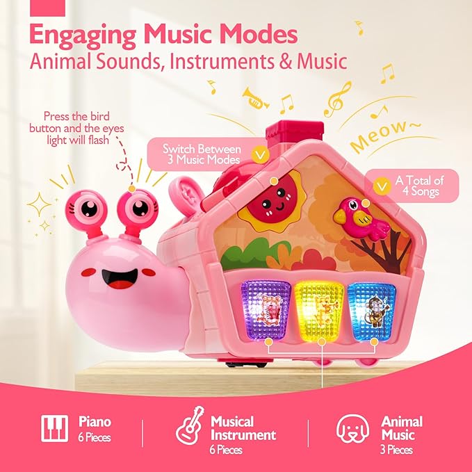 hahaland Baby Toys 6-12 Months, Musical Crawling Toys 6-18 Month Snail Toys for 1 Year Old Girl Gifts,Educational Toddler Toys Age 1-2 Busy Activity Cube, 1st Birthday Girl Gifts Toddler Gifts