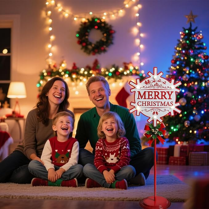 Merry Christmas Sign with LED Light Battery Operated with Timer Christmas Signs with Base Xmas Holiday Decorations Patio Lawn Yard Outdoor Display Decor