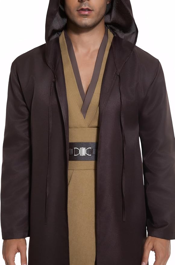 Men's Hooded Robe Tunic Cosplay Costume Knight Cloak Tunic Uniform Pants with Belt Full Set Halloween Outfits