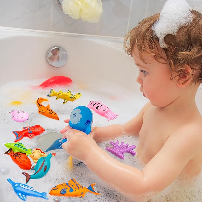Kiditos 46PCS Magnetic Fishing Bath Toys Game Set,Swimming Fish Toys for Bathtub,Water Table Bathtub Toys for Toddlers Kids Age 3-6, Pool Toys for Pretend Play&Education Teaching&Learning Colors