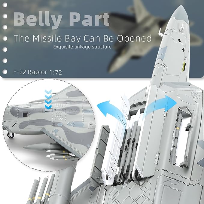 USA F-22 Raptor Fighter Attack Pre-Build Model 1:72 Aircraft Alloy Diecast Airplane Military Display Model Aircraft for Collection or Gift (AK 093)