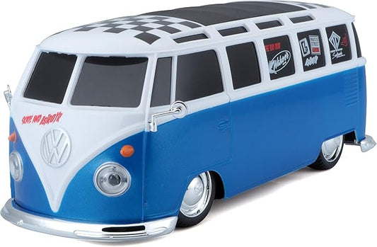 Maisto 1:24 RC VW Van Samba 2.4GHZ Remote Control Vehicle, White/Blue (81529-00000009)