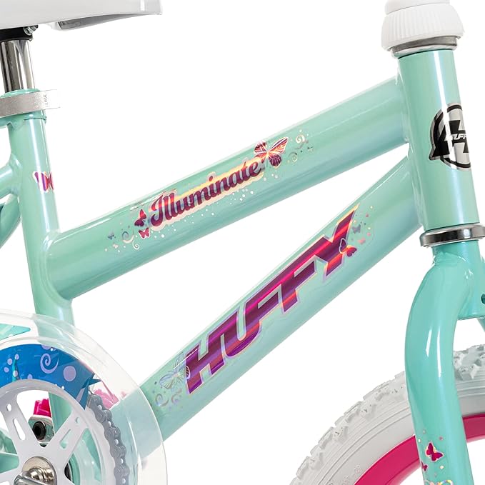 Huffy Illuminate Bike for Girls, 12/16/20 Inch Size Options, Ages 3+ Years Old, Removable Training Wheels (12" and 16" Only), Multiple Color Options, Easy Assembly, Streamers, Adjustable Seat, Durable