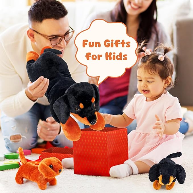 5 Pcs Dachshund Dog Plush Mommy Stuffed Animal with Baby Plush Sausage Dog Soft for Girls Birthday Xmas Bedtime Gift Bed Rest Chair Bolster Nursery Decoration(Lying Dachshund)