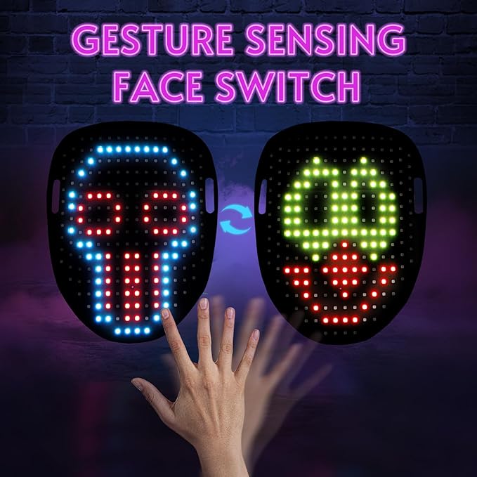 Led Mask Halloween Costume for Kids Adults, Face Transforming Light up Mask with Gesture Sensing, Cool Toys Great Gift for Birthday Costume Party Christmas