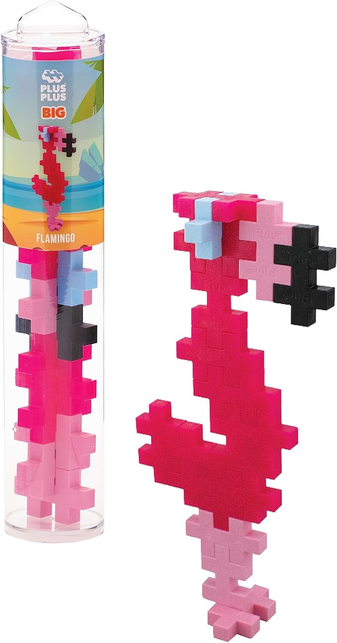 PLUS PLUS Big - Instructed Tube - 15 Piece Flamingo - Construction Building Stem/Steam Toy, Interlocking Large Puzzle Blocks for Toddlers and Preschool