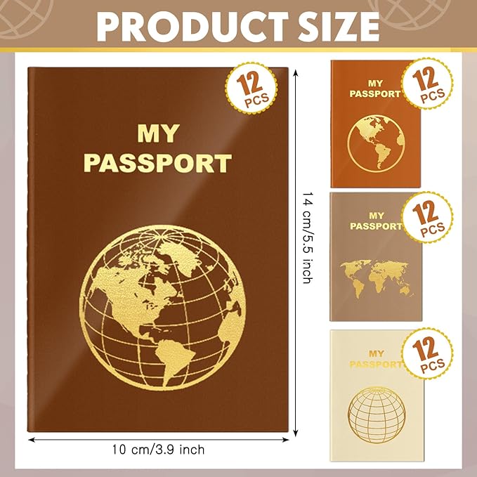 Lincia 48 Pcs Blank Passport Notebook Fake Passport Book Travel Journal Book Bulk Coloring Kids Travel Airplane Activity Classroom Decor School Projects(Warm Color)