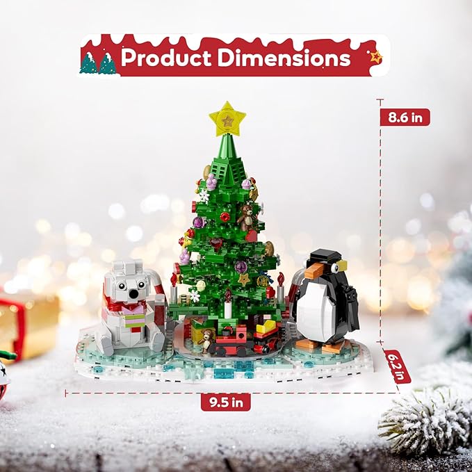 Christmas Tree - Building Toys for Kids, Boys & Girls, Ages 6+, Christmas Tree Buildings Compatible with Lego,with Polar Bear &Penguin Set, Cute Decorative Ornaments for Christmas (802 PCS)
