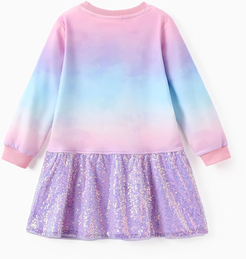 Disney Stitch Minnie Elsa Princess Sweatshirt Dress Toddler Girl Sequin Long Sleeve Pullover Clothes Fall Outfit 2-9 Years